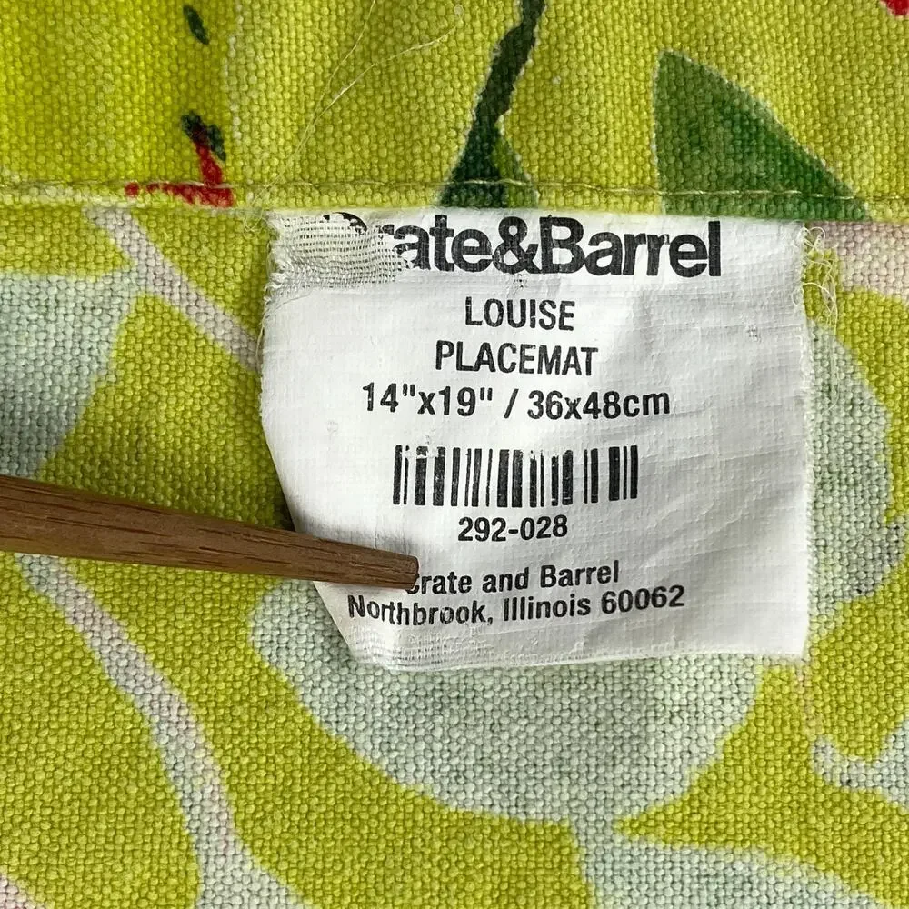 CRATE & BARREL Set of 6 Louise Placemats Floral Heavy Woven Cotton Green 14
